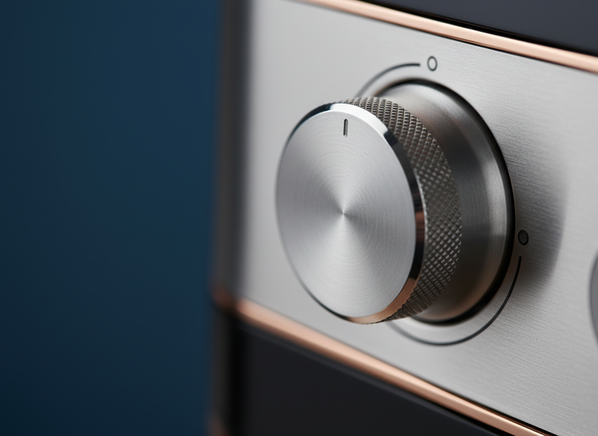 Stainless-steel control dial close-up